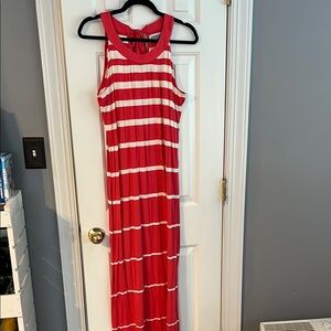 Cynthia Rowley Coral and White Striped Maxi Dress Size Large